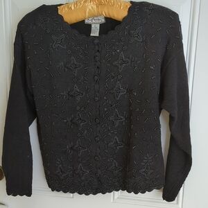 Heirloom Collectibles Petites Beaded Knit Cardigan. Size PL